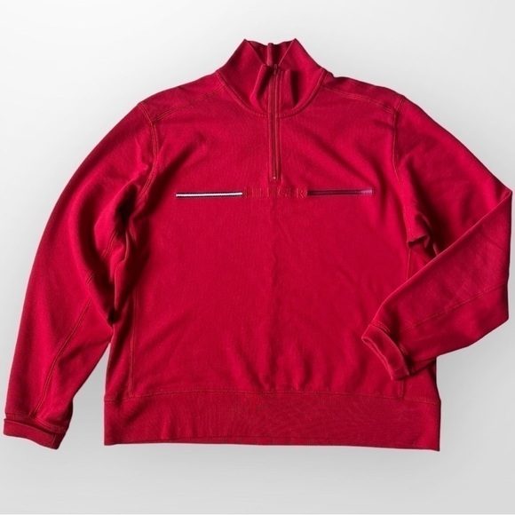 Tommy Hilfiger Y2K Sweatshirt Quarter Zip Red XL - Picture 5 of 14